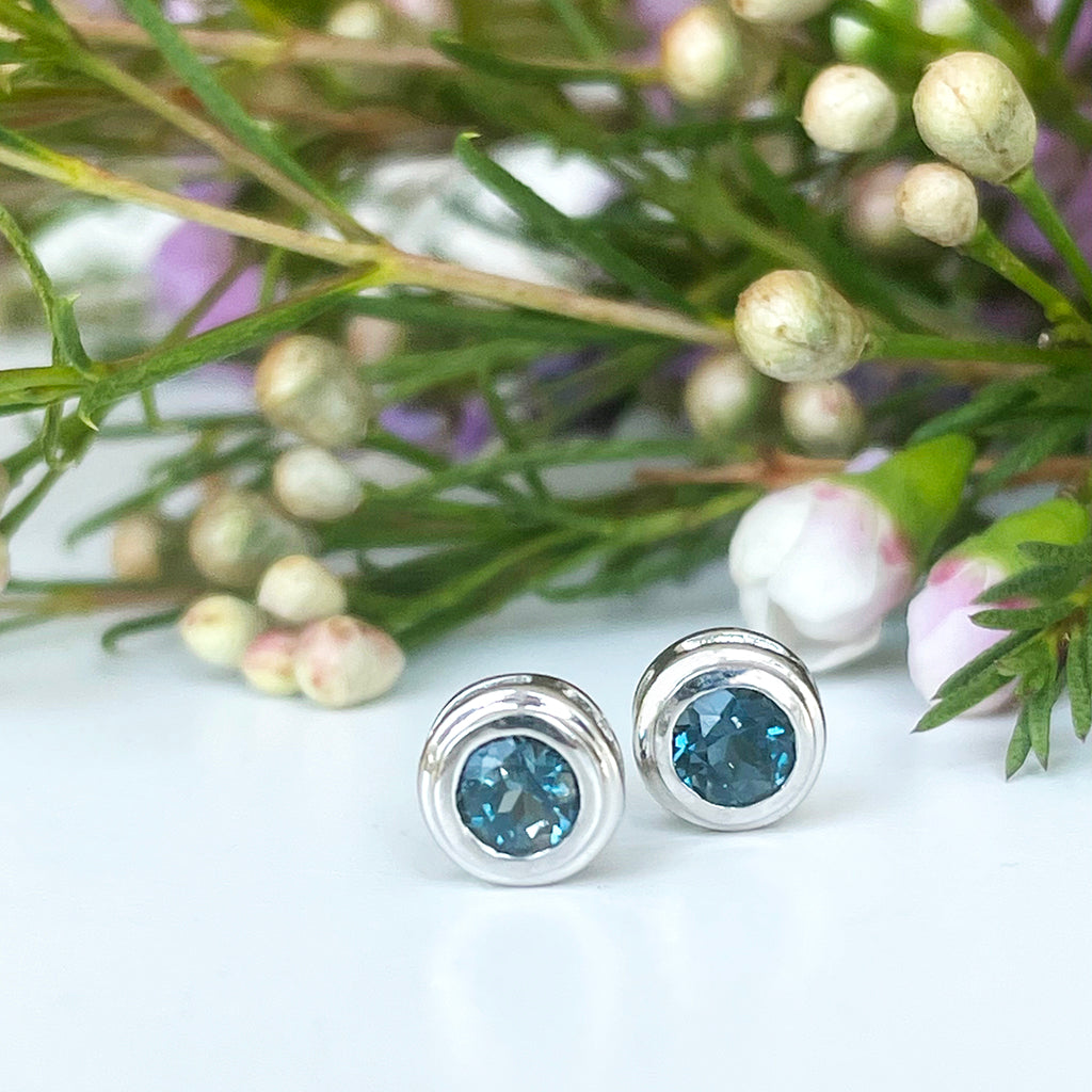 Silver Double Tube London Blue Topaz Earrings