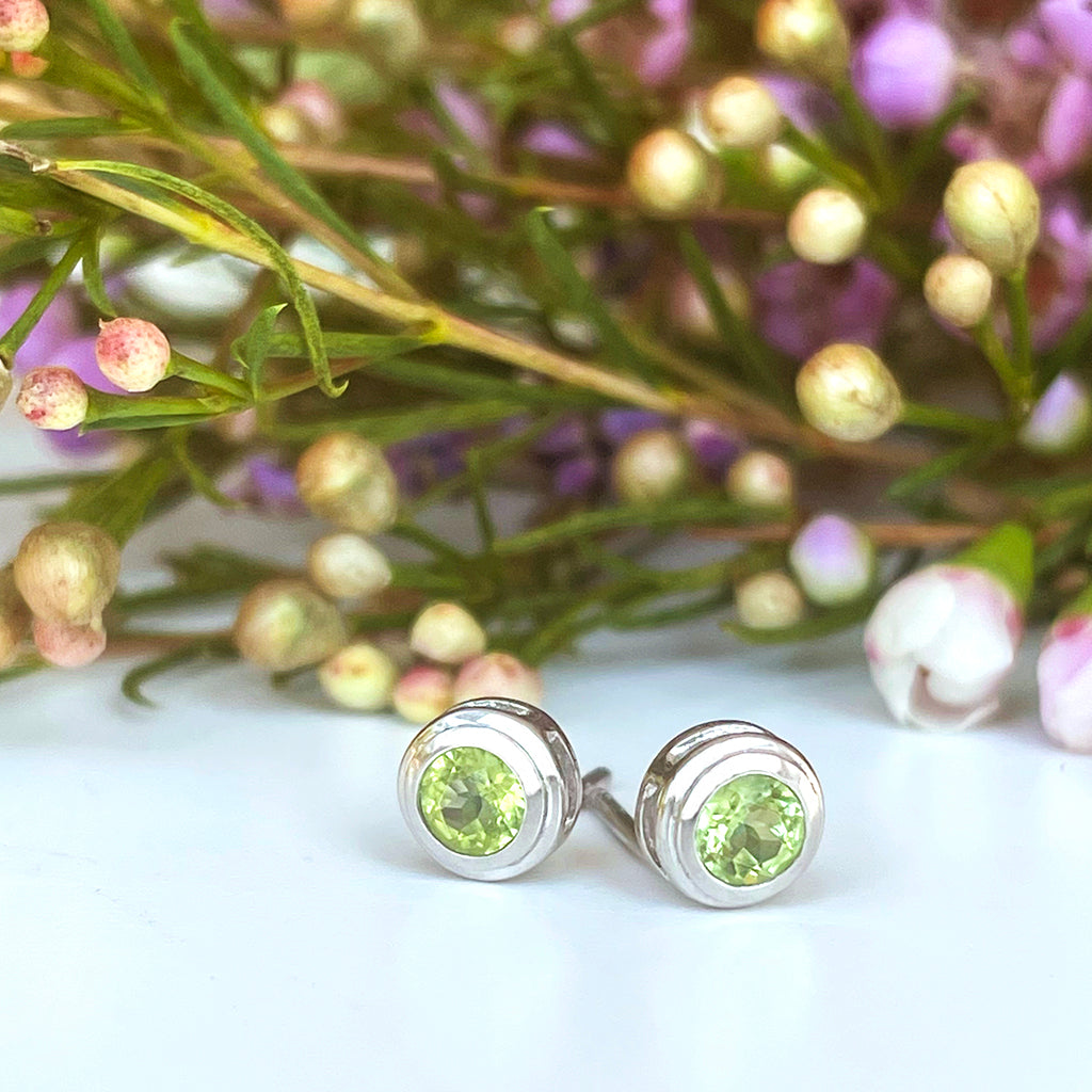Silver Double Tube Peridot Earrings