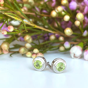 Silver Double Tube Peridot Earrings