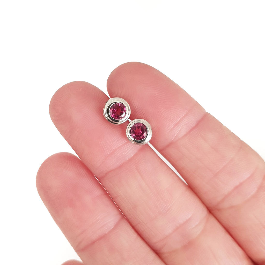 Silver Double Tube Rhodolite Earrings