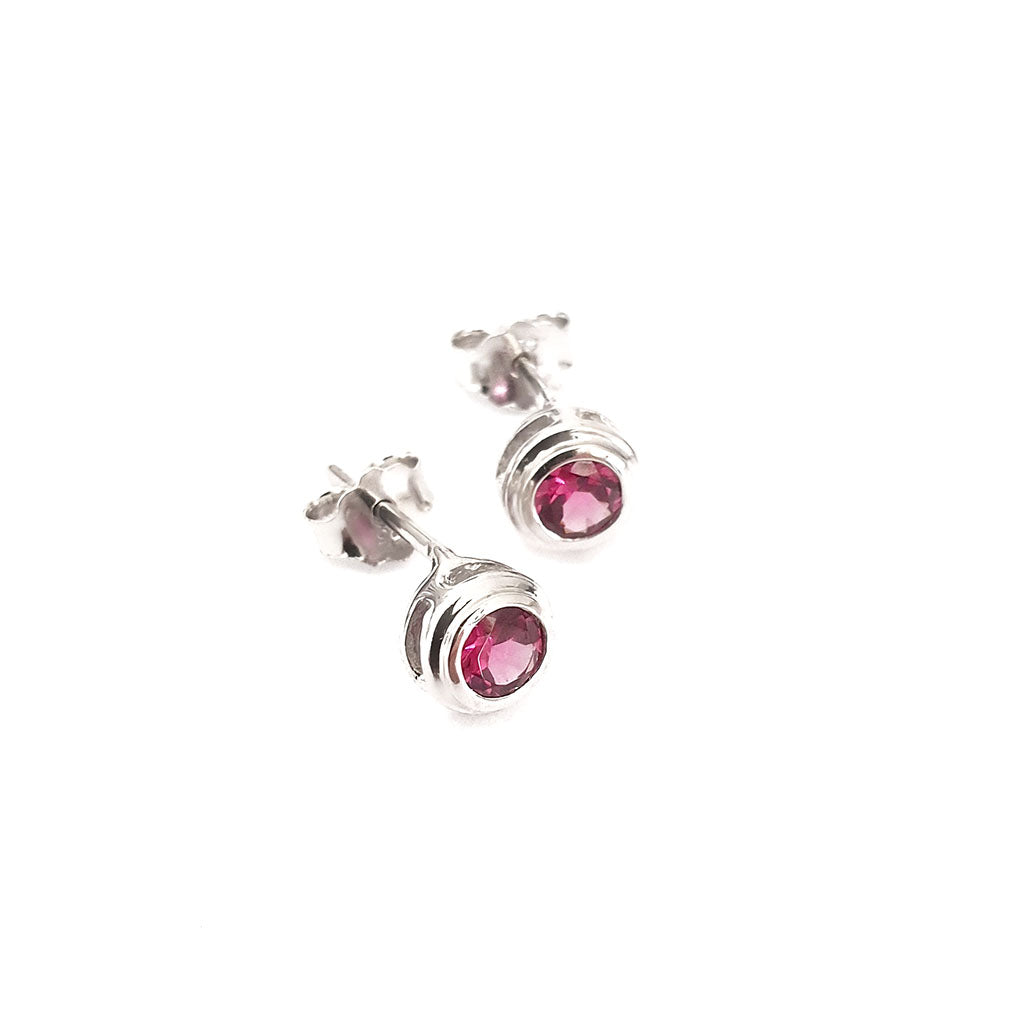 Silver Double Tube Rhodolite Earrings