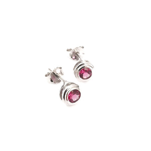 Silver Double Tube Rhodolite Earrings