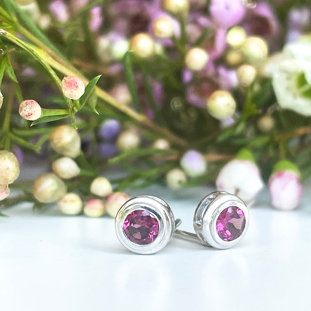 Silver Double Tube Rhodolite Earrings