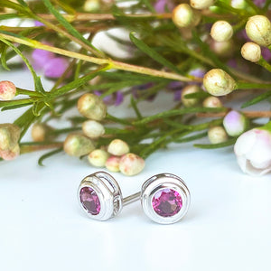 Silver Double Tube Rhodolite Earrings