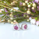 Silver Double Tube Rhodolite Earring