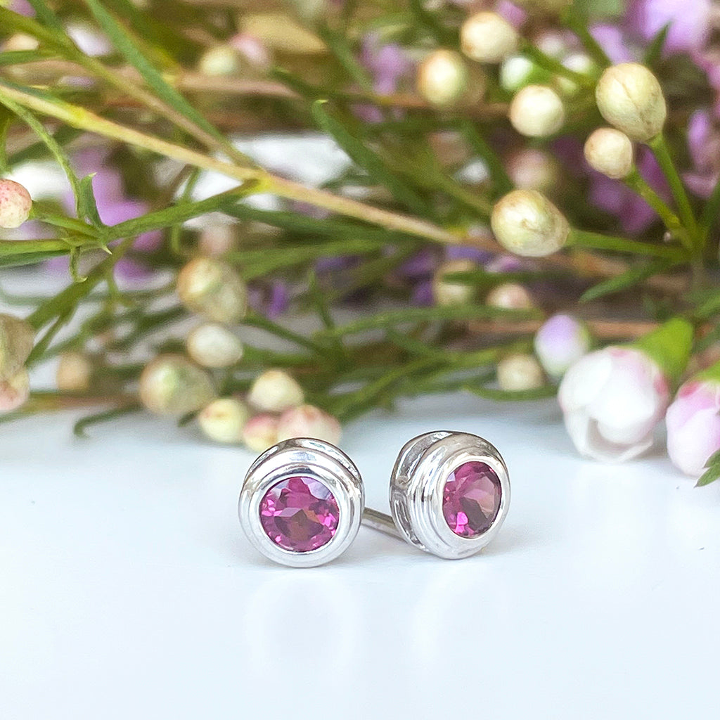 Silver Double Tube Rhodolite Earring