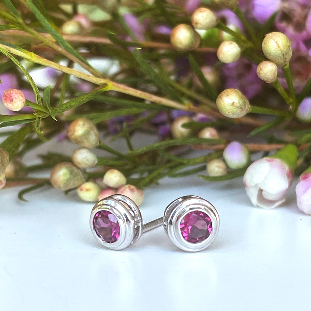 Silver Double Tube Rhodolite Earrings