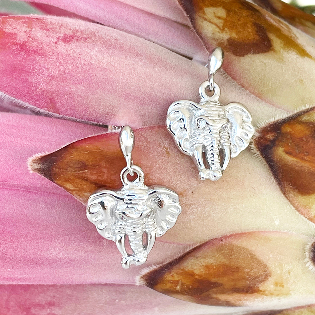 Silver Drop Elephant Relief Earrings