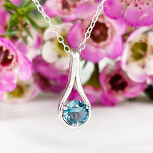 Silver Droplet London Blue Topaz Pendant