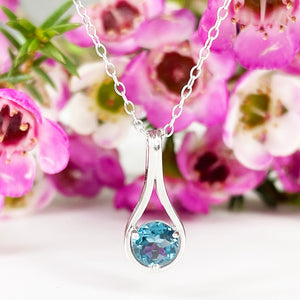 Silver Droplet London Blue Topaz Pendant