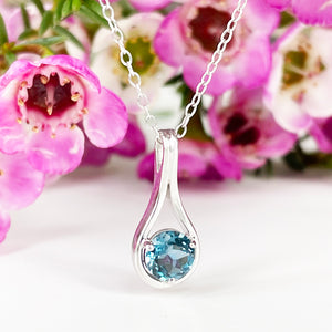 Silver Droplet London Blue Topaz Pendant