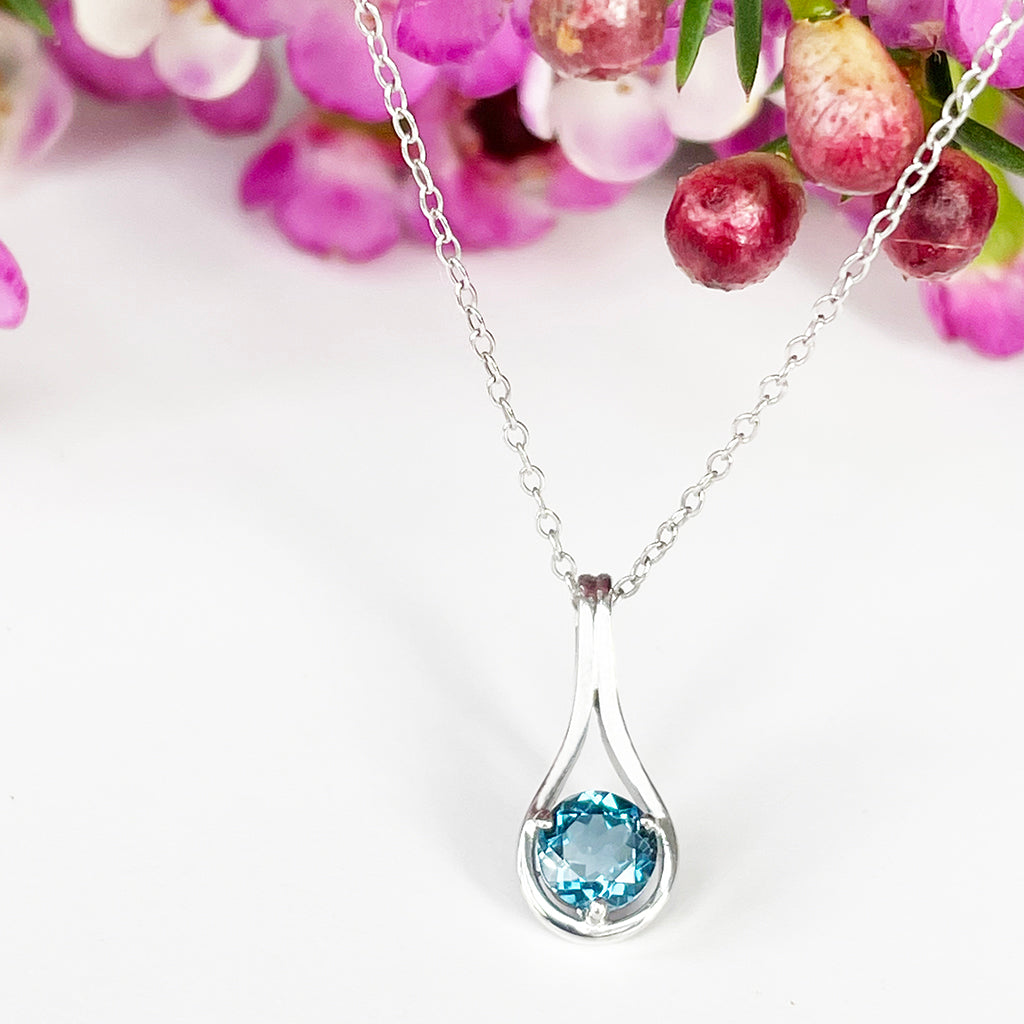 Silver Droplet London Blue Topaz Pendant