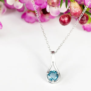 Silver Droplet London Blue Topaz Pendant