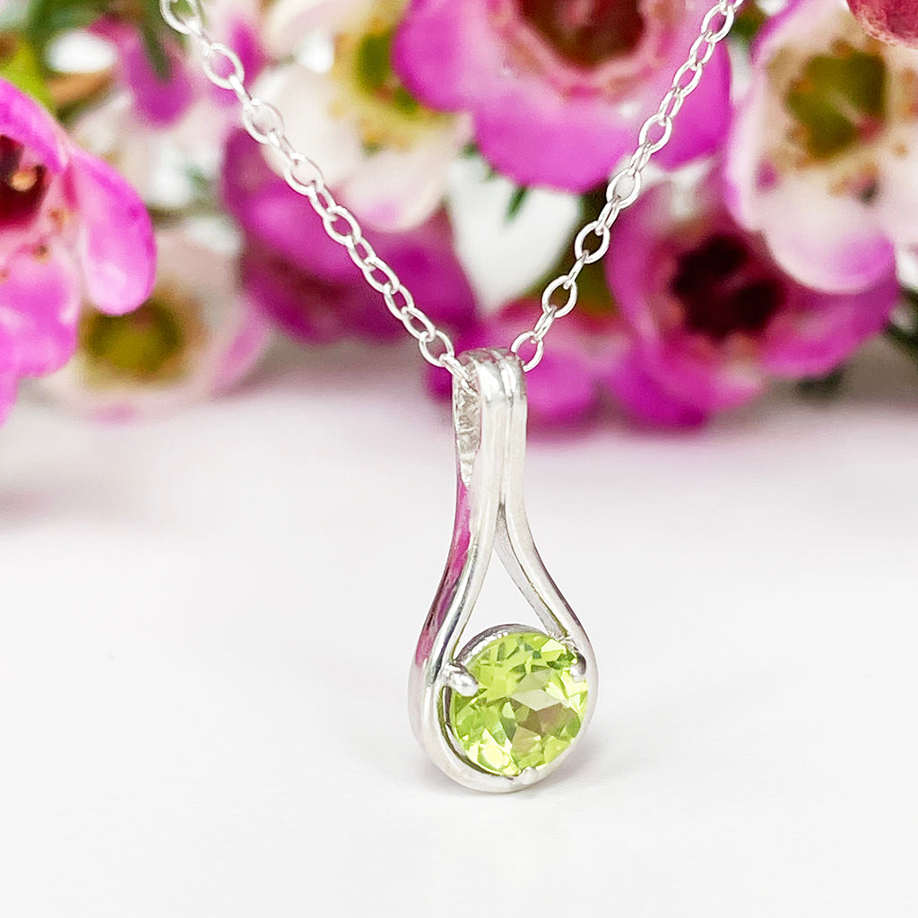 Silver Droplet Peridot Pendant