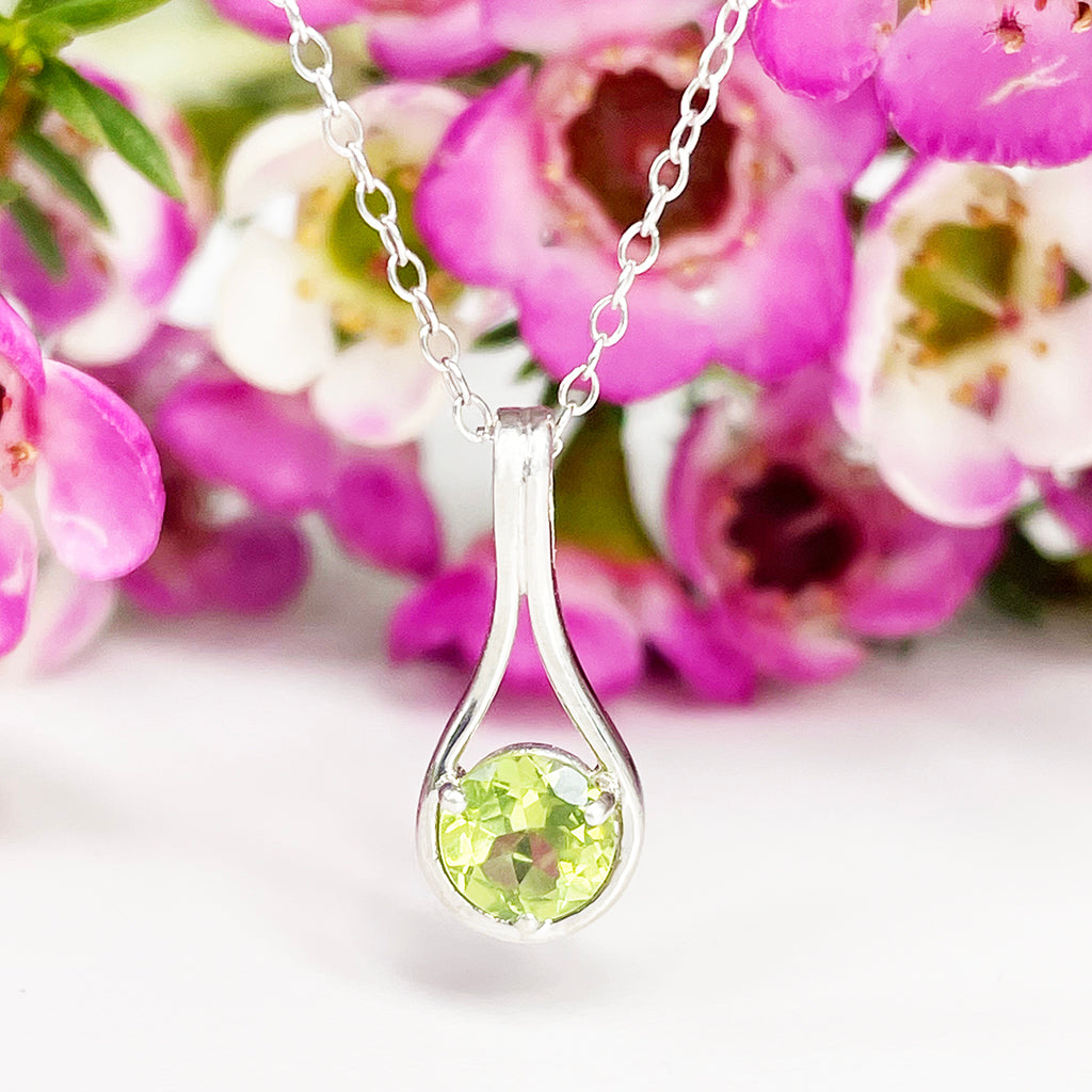 Silver Droplet Peridot Pendant