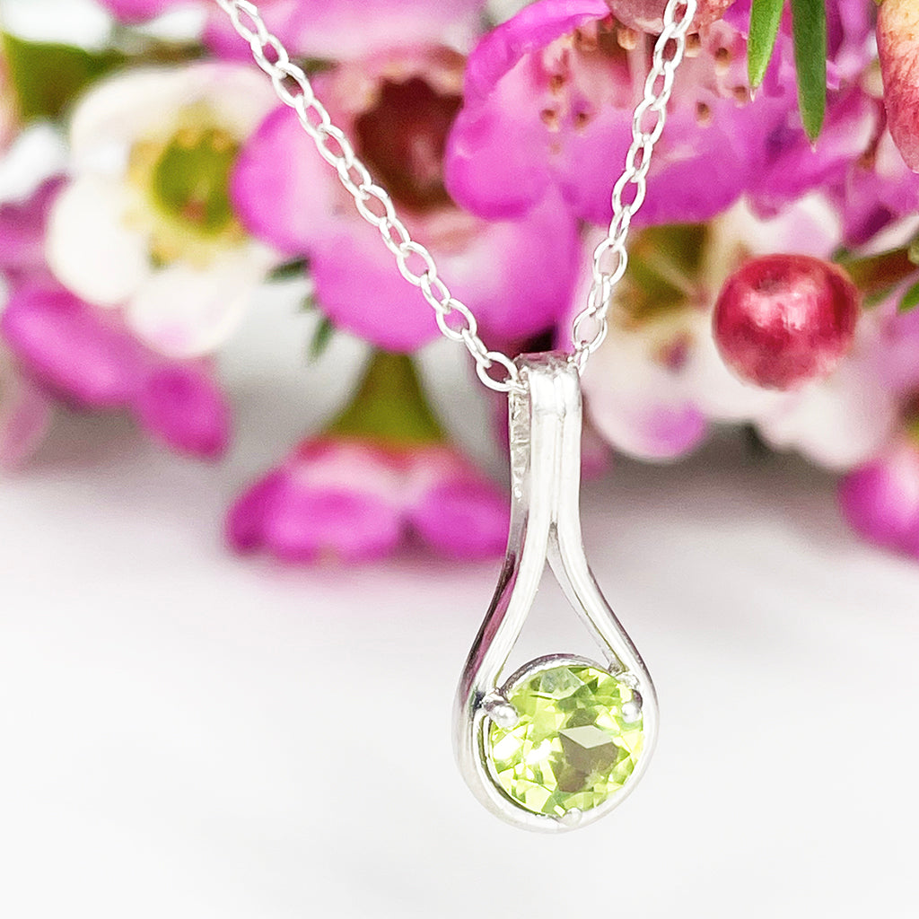 Silver Droplet Peridot Pendant