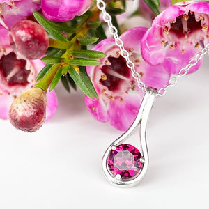 Silver Droplet Rhodolite Pendant