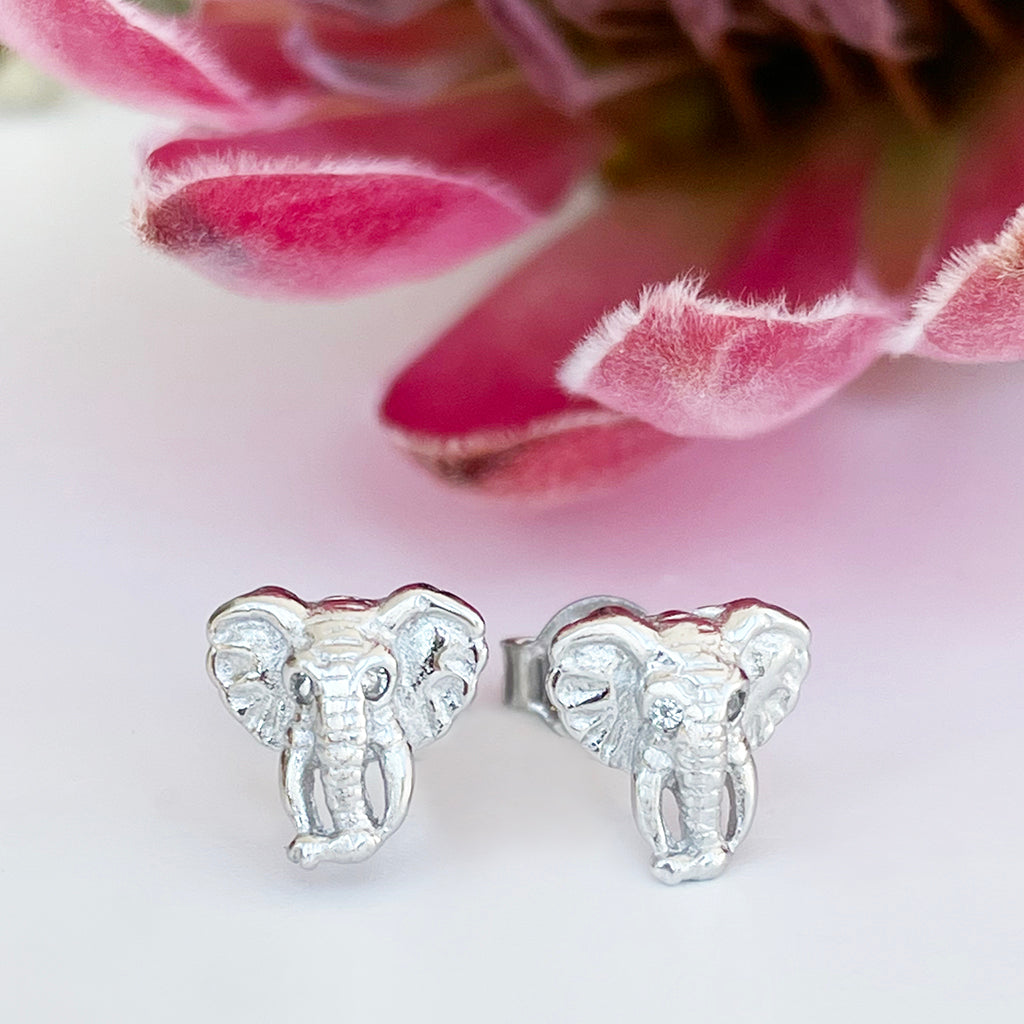 Silver Elephant Relief Earrings