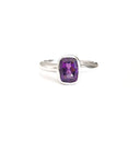 Silver Elongated Cushion Bezel Set Amethyst Ring