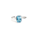 Silver Elongated Cushion Bezel Set Blue Topaz Ring