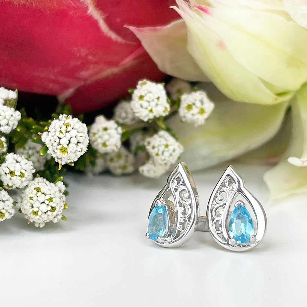 Silver Filigree Blue Topaz Studs