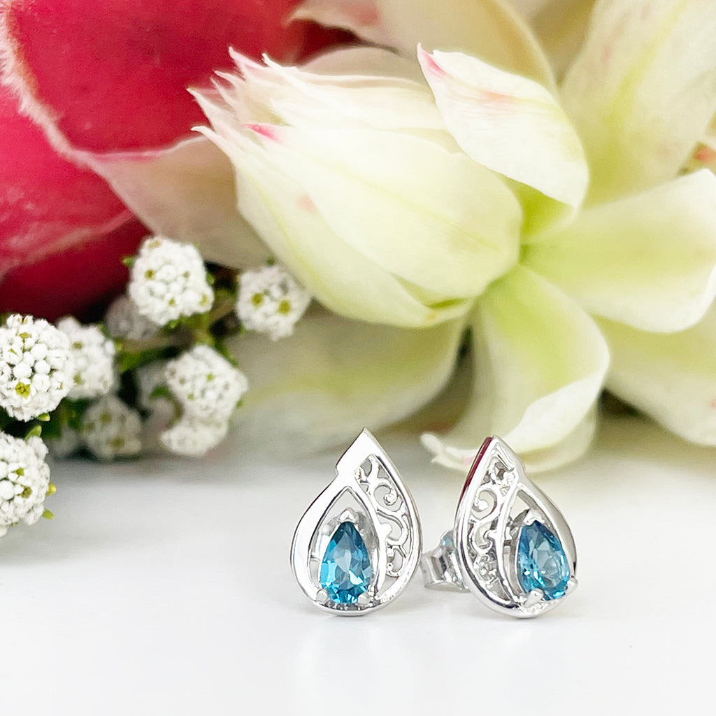 Silver Filigree London Blue Topaz Studs