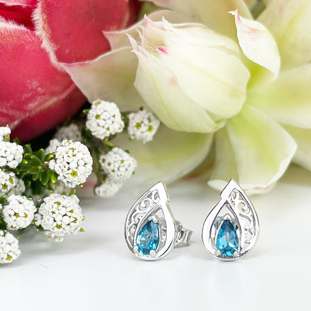 Silver Filigree London Blue Topaz Studs