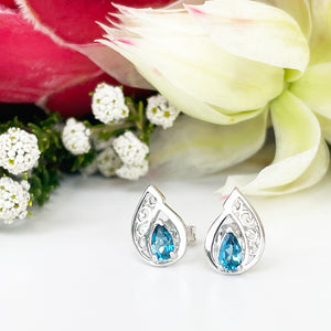 Silver Filigree London Blue Topaz Studs