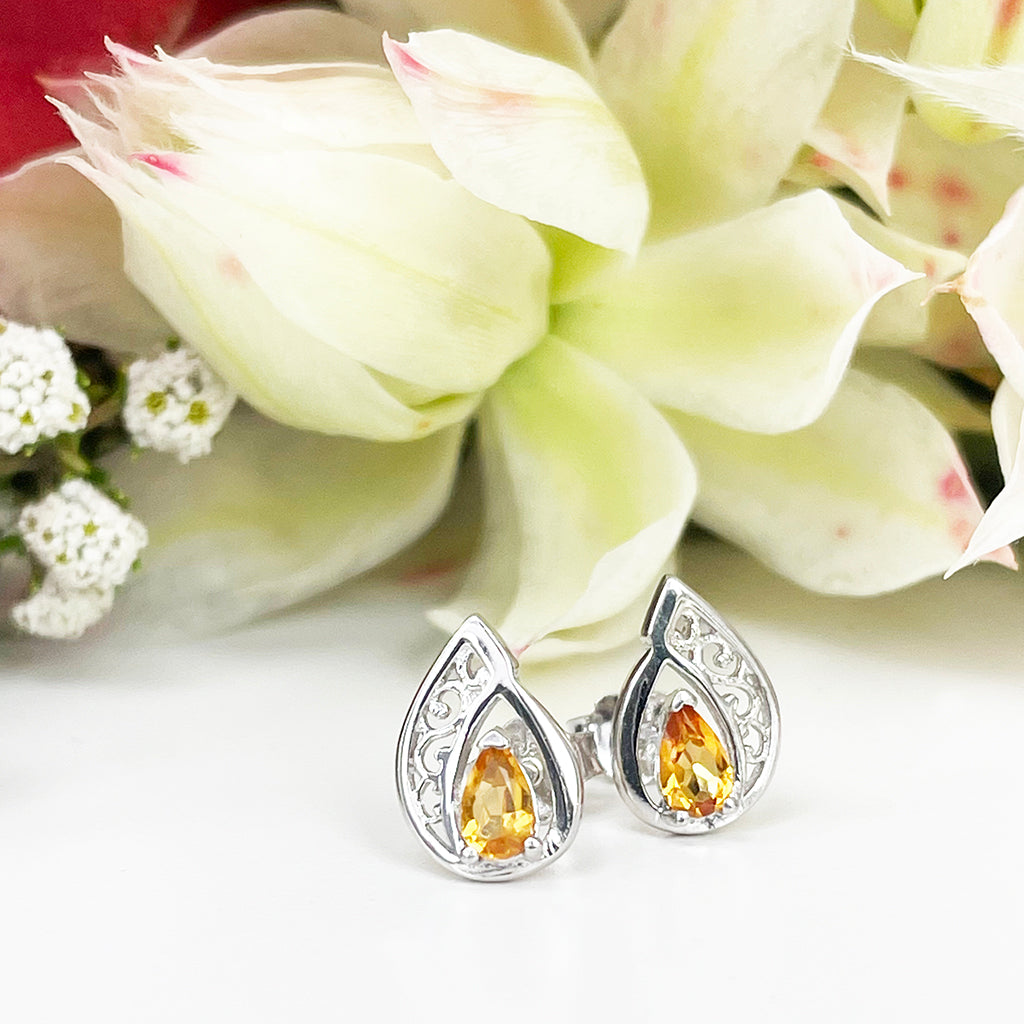 Silver Filigree Citrine Studs