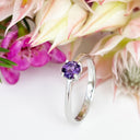Silver Four Claw Solitaire Amethyst Round Cut Ring