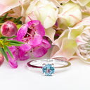 Silver Four Claw Solitaire London Blue Topaz Round Cut Ring