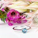 Silver Four Claw Solitaire London Blue Topaz Round Cut Ring