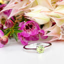 Silver Four Claw Solitaire Peridot Round Cut Ring