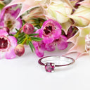 Silver Four Claw Solitaire Rhodolite Round Cut Ring