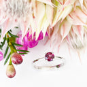 Silver Four Claw Solitaire Rhodolite Round Cut Ring