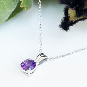 Silver Grooved Bale Amethyst Pendant