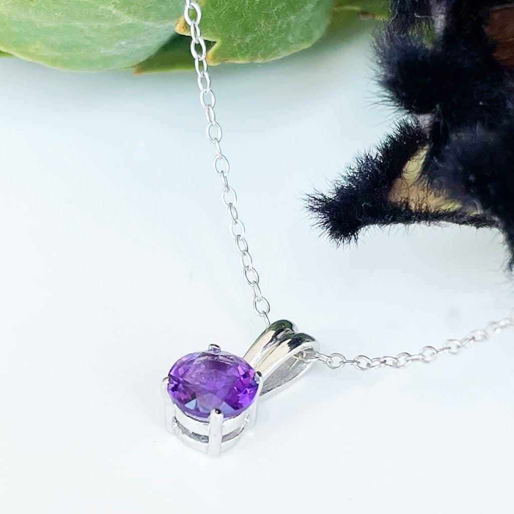 Silver Grooved Bale Amethyst Pendant