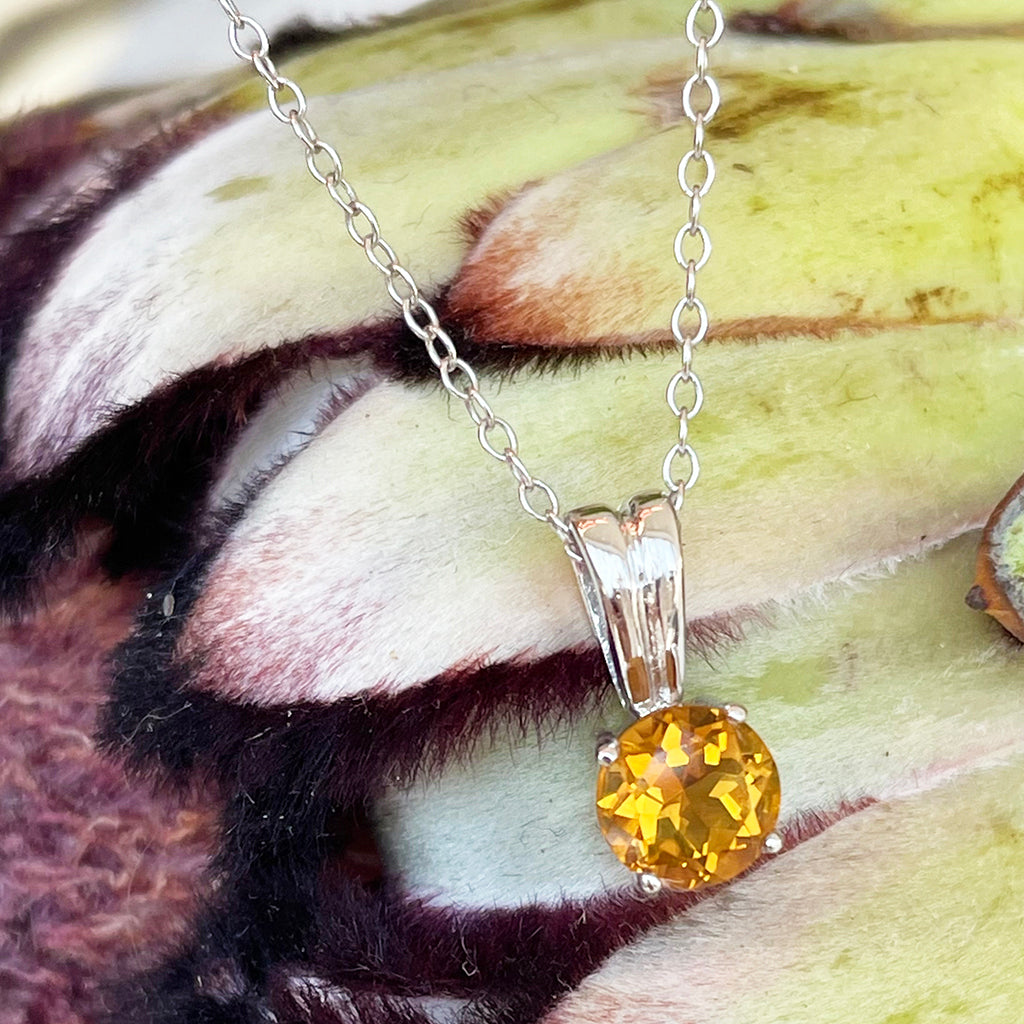 Silver Grooved Bale Citrine Pendant