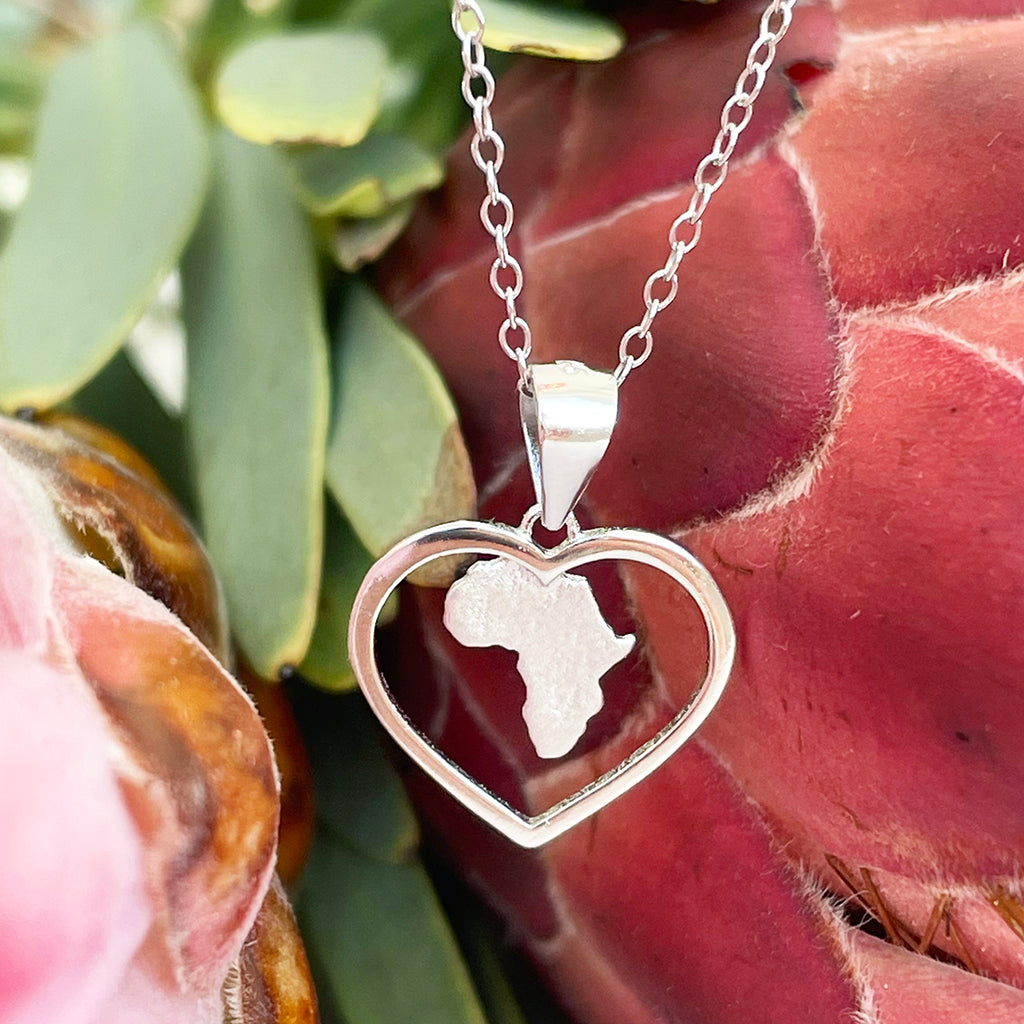 Silver Heart and Africa Map Pendant