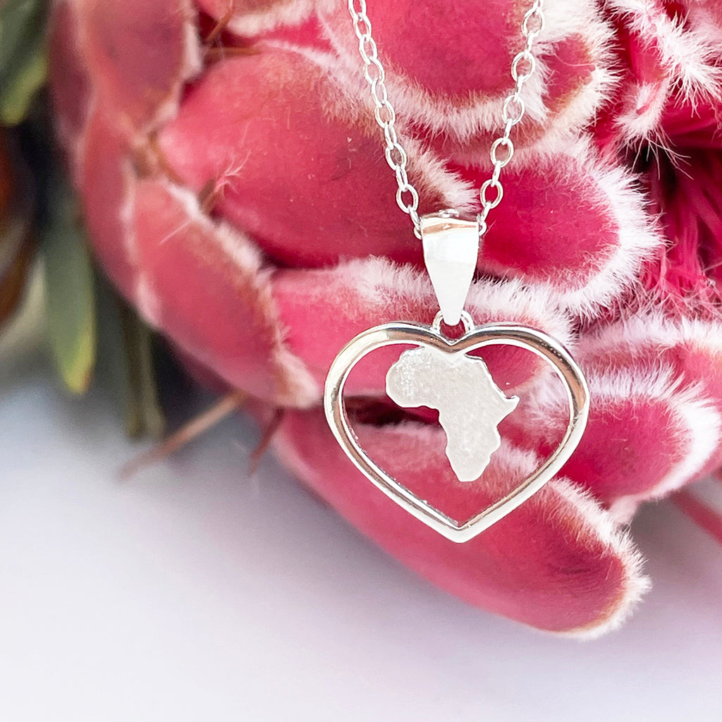 Silver Heart and Africa Map Pendant