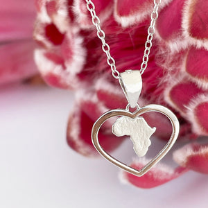 Silver Heart and Africa Map Pendant