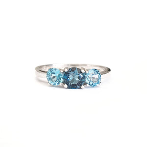Silver London Blue and Blue Topaz Rainbow Trilogy Ring