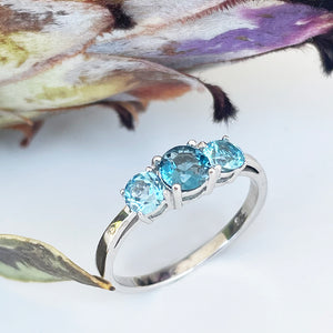 Silver London Blue and Blue Topaz Rainbow Trilogy Ring