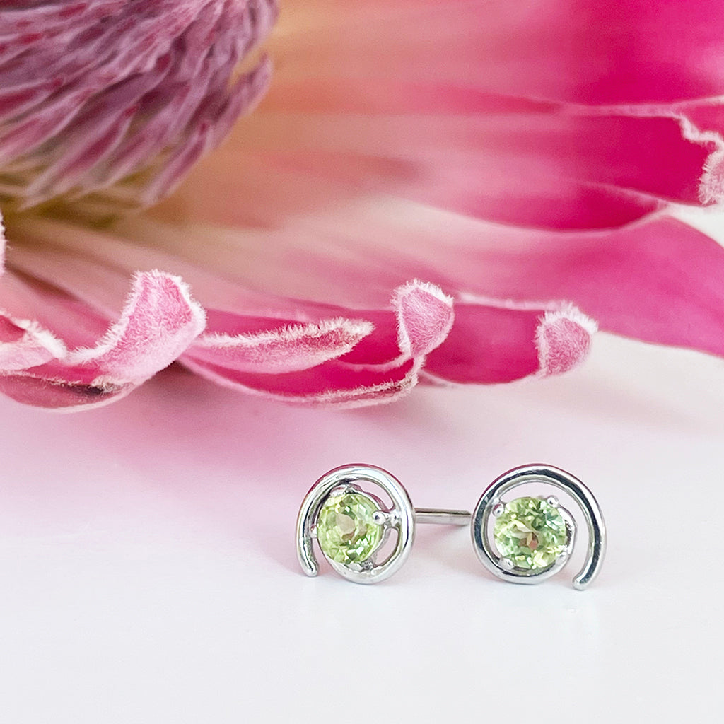 Silver Peridot Spiral Studs