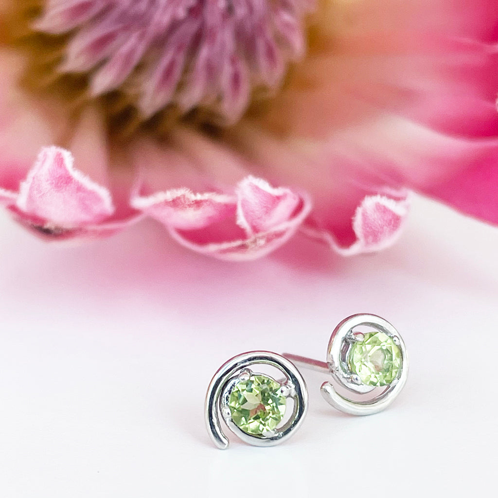 Silver Peridot Spiral Studs