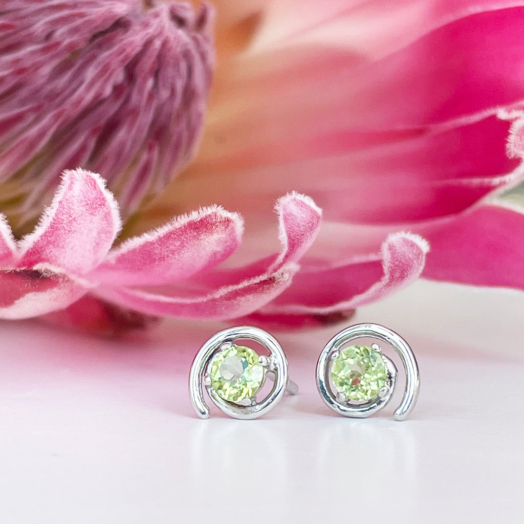 Silver Peridot Spiral Studs