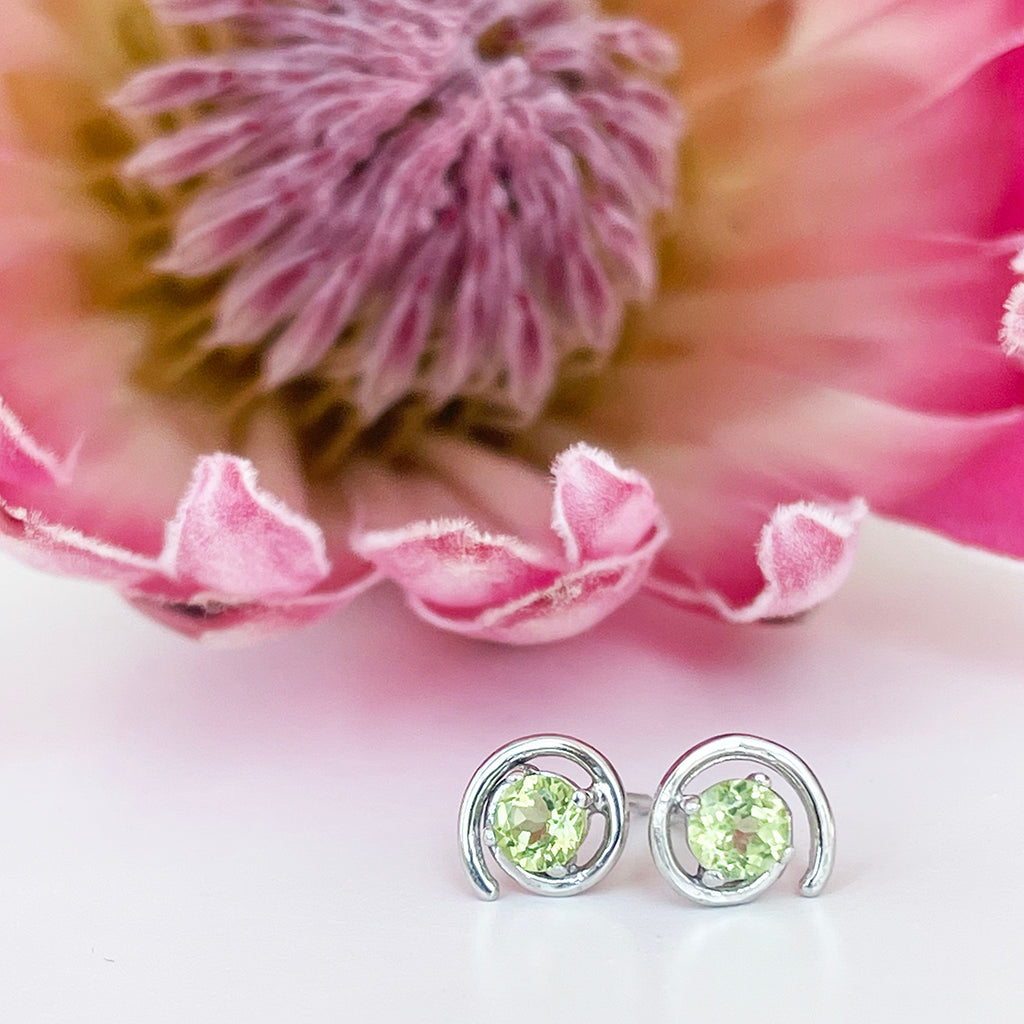 Silver Peridot Spiral Studs