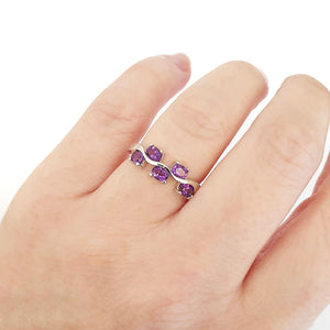 Silver Multiple Oval Amethyst Wave Ring