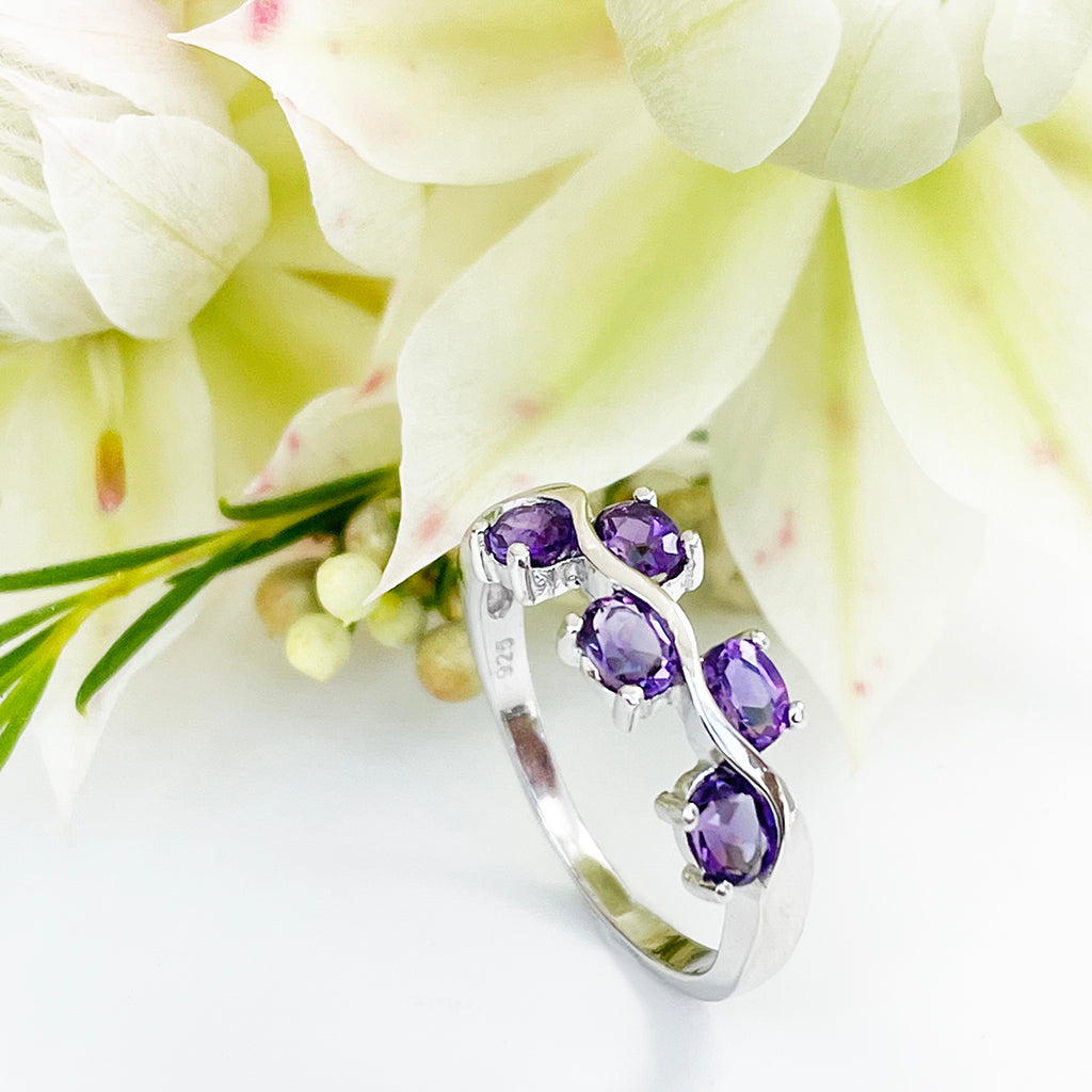 Silver Multiple Oval Amethyst Wave Ring