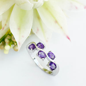 Silver Multiple Oval Amethyst Wave Ring